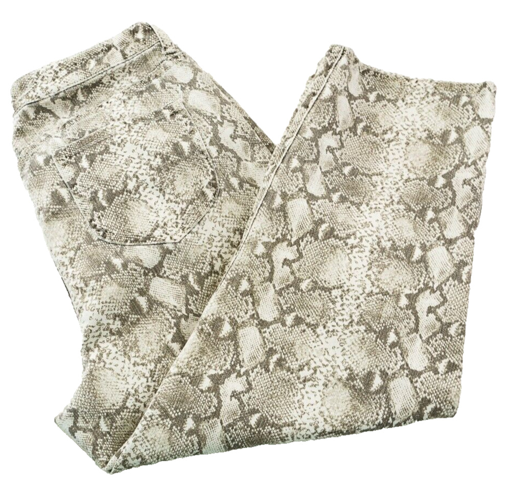 Chico's Platinum Jeans Women 2 Beige Ultimate Taupe Snakeskin Denim Animal Print